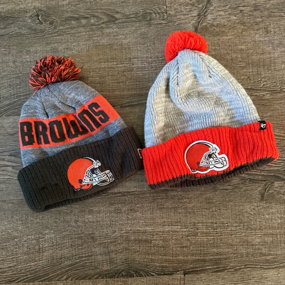 New Era & 47 Brand Hat Cleveland Browns NFL Pom Cuffed Knit Beanie Orange Gray